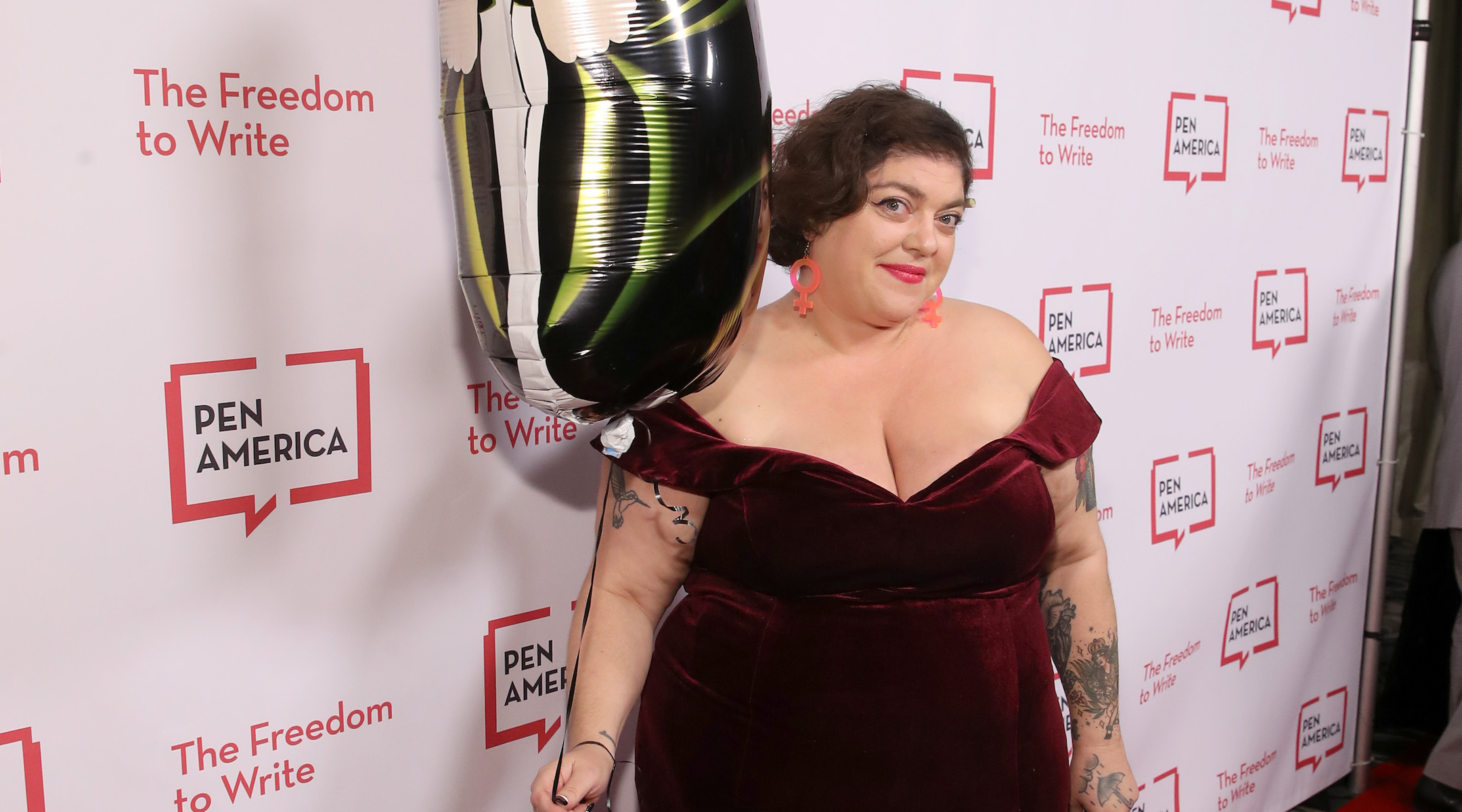 The author Randa Jarrar at a PEN America red carpet gala