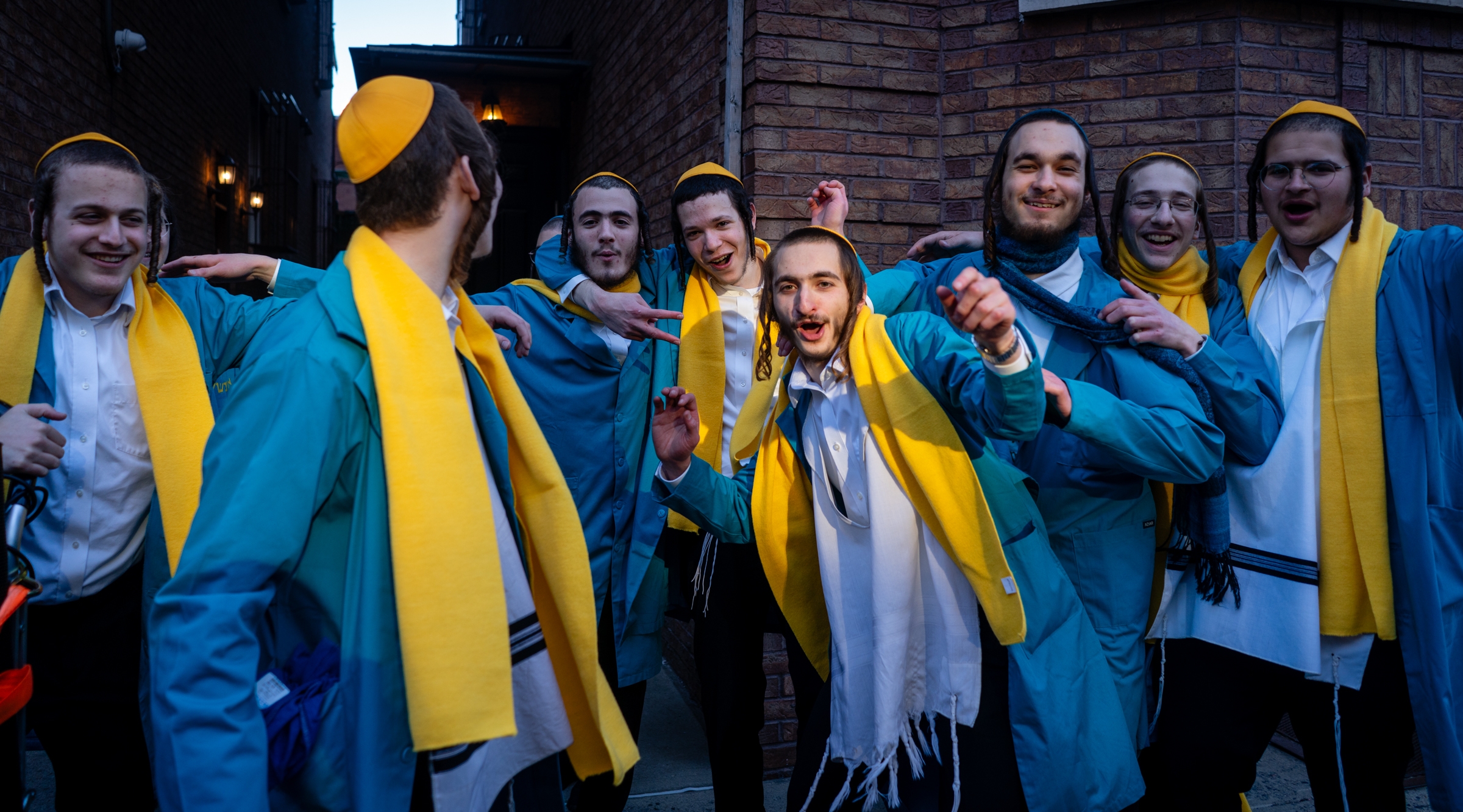 In some quarters, Jewish life continued as usual. The Satmar Hasidic sect in Williamsburg, which opposes Zionism on theological grounds, held Purim festivities like any other year, March 24, 2024. (Luke Tress)