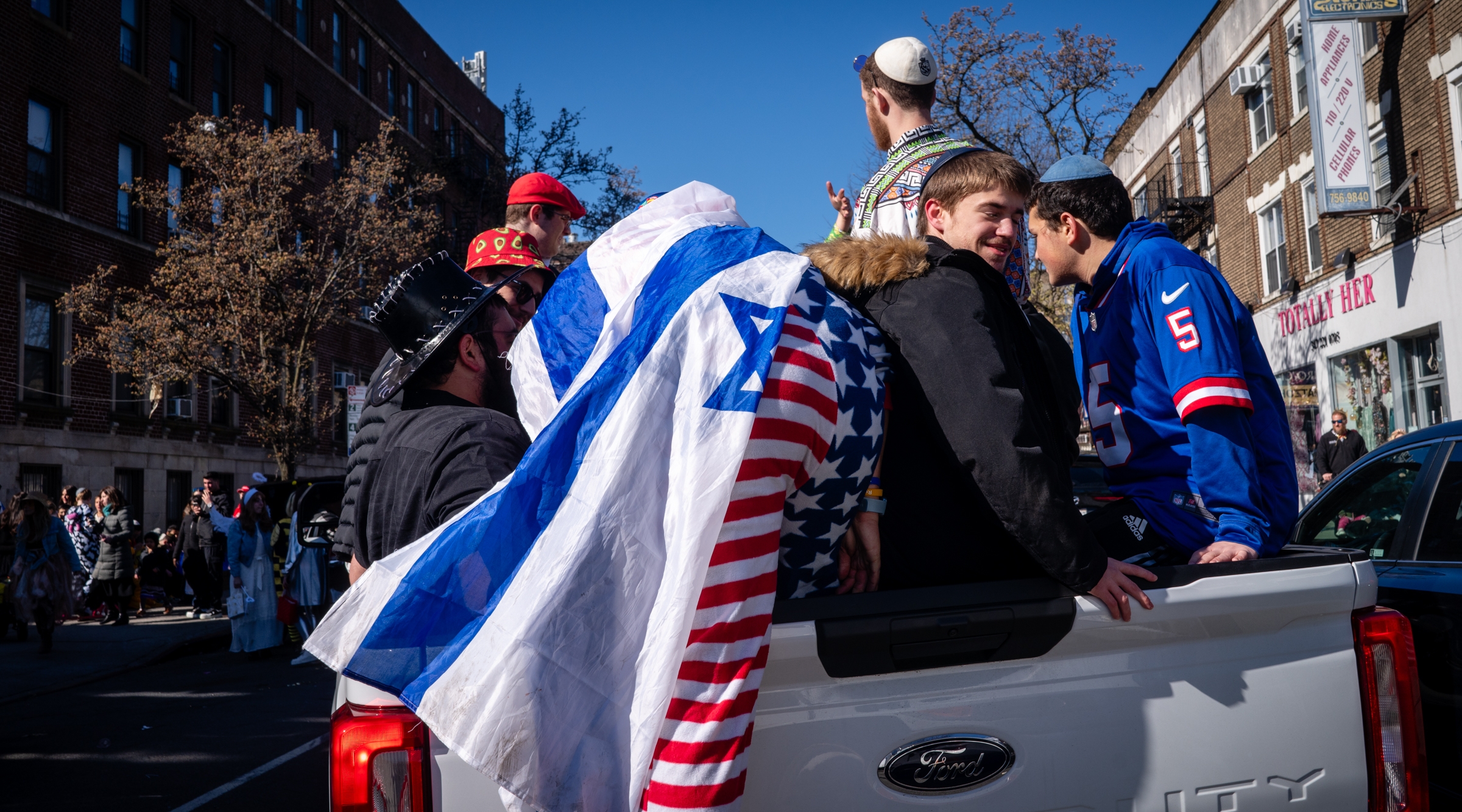 Purim in the Crown Heights neighborhood of Brooklyn, March 24, 2024. (Luke Tress)