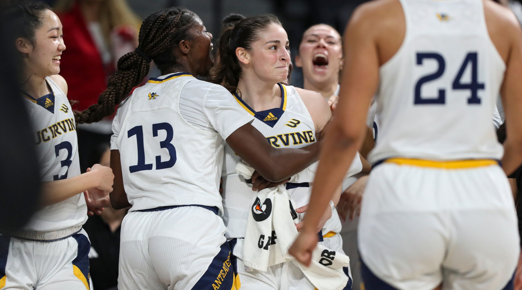 Basketball players celebrating