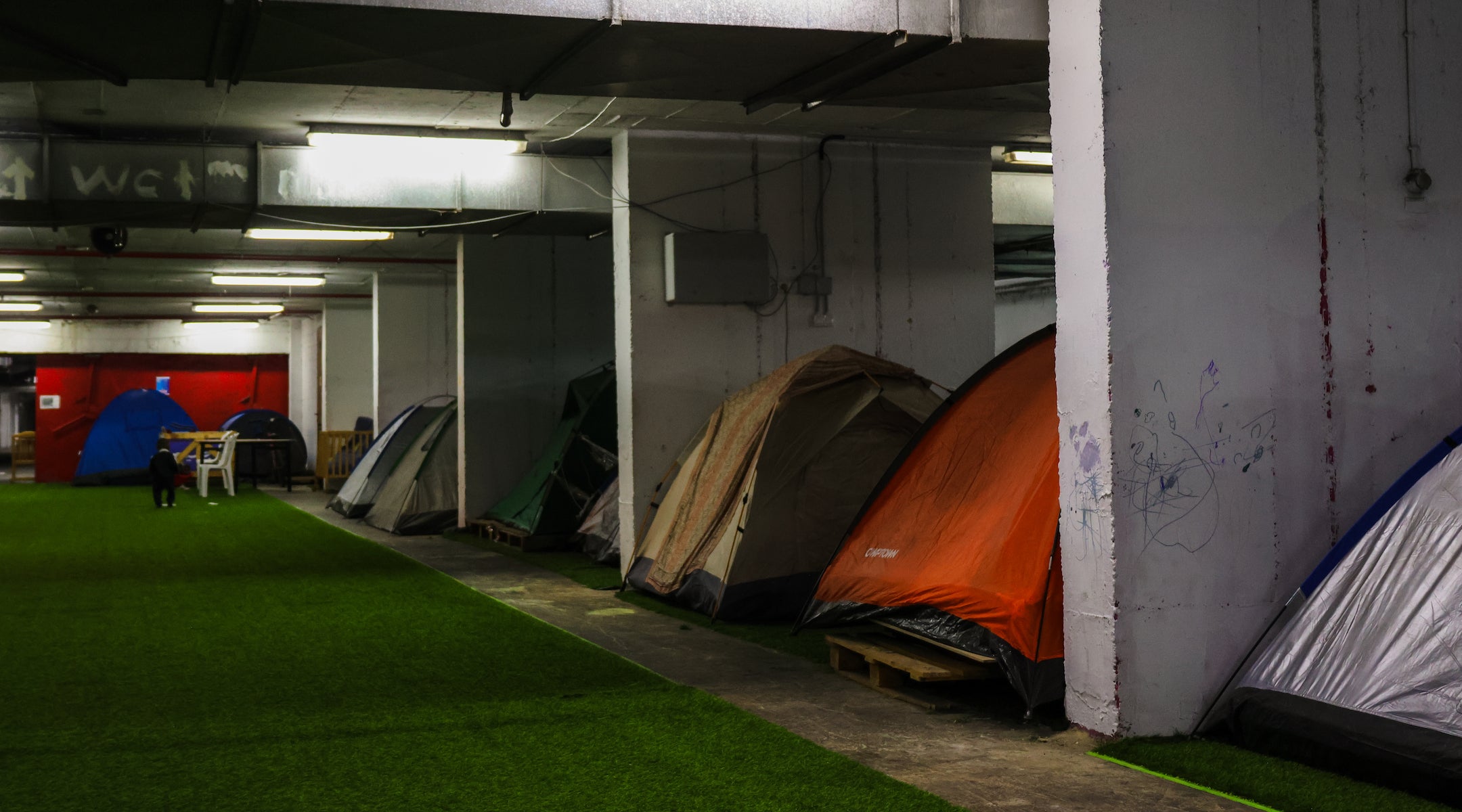 A photo of a row of tents.